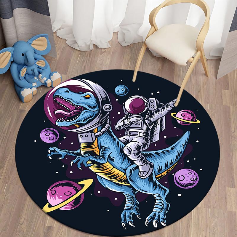 Spaceman Round Rug Cartoon Round Carpet for Living Room Kids Room Astronaut Floor Mat Children Bedroom Soft Kitchen Area Rug