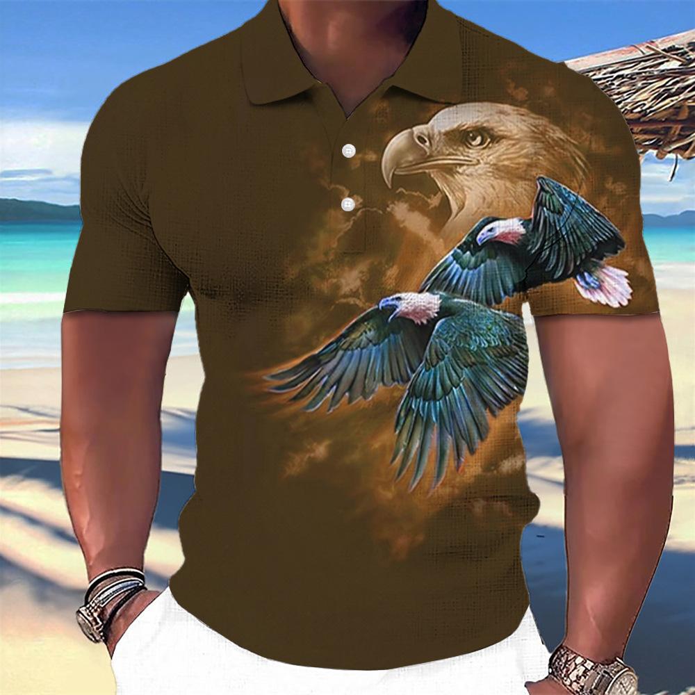 

New Casual Trend High-quality 3D Animal Lion Print Men s Short Sleeved Polo Shirt S