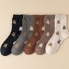 5 Pairs of Female Cute Cartoon Dot Yarn Cat Thick Warm Tube Socks