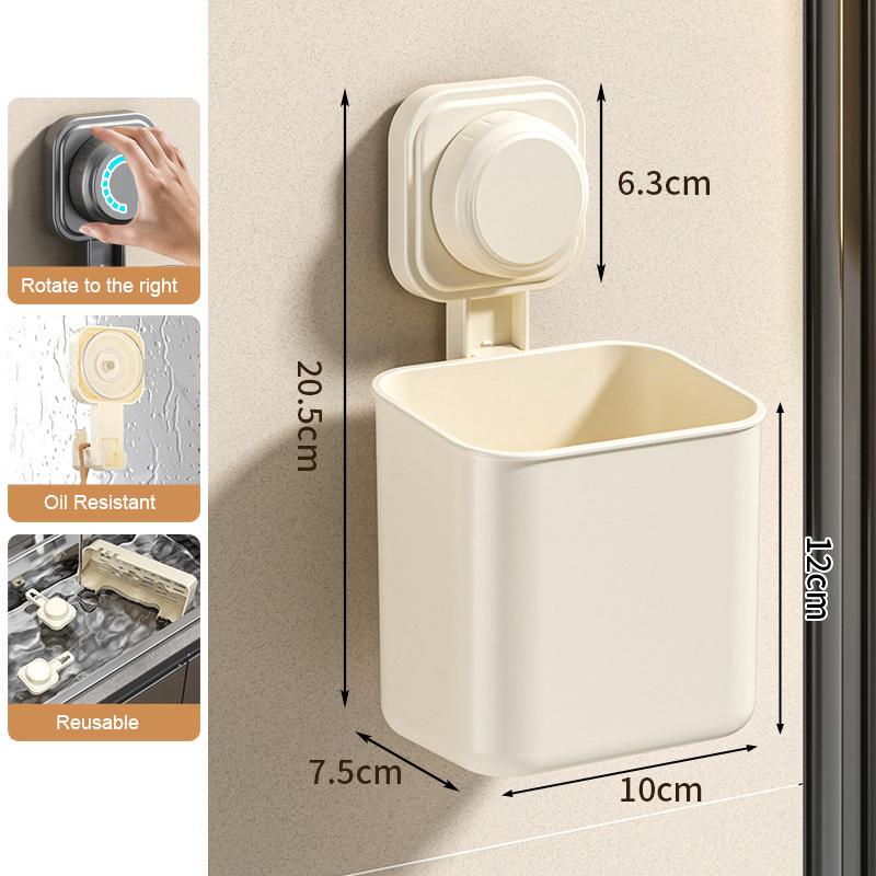 

Кухонный пластиковый контейнер для хранения на присосках, настенный, без перфорации, контейнер для хранения палочек для еды, ножей, вилок, экономия места, съемный S бежевый