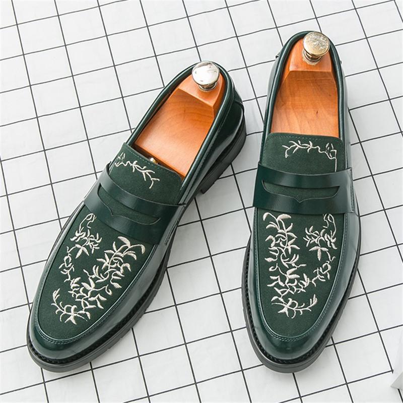 Luxury Fashion Designer New Arrival Embroidery Patchwork Casual Shoes For Men Penny Loafter Formal Wedding Dress Homecoming