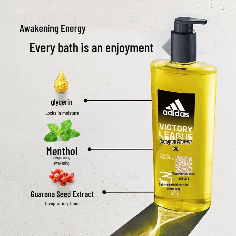 Adidas Conquer Herren 3-in-1 Dusche, Shampoo & Gesichtswaschgel