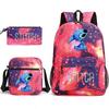 Set Zaino Borsa a Spalla Astuccio Cartone Animato 3-in-1 Zaino Studente Nero Grande Capacità Resistente all'Acqua per Scuola Media Superiore Università
