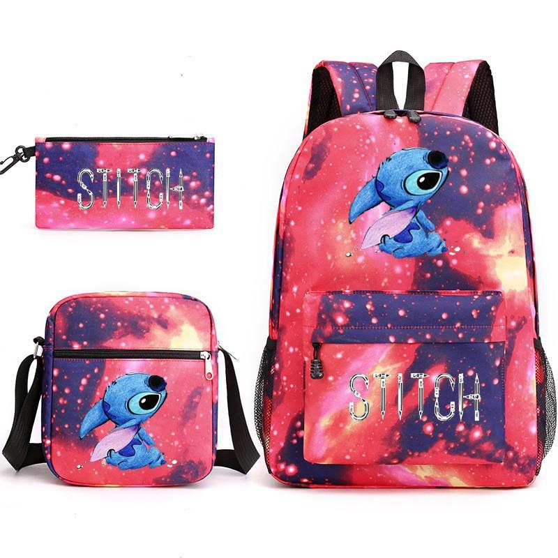Set Zaino Borsa a Spalla Astuccio Cartone Animato 3-in-1 Zaino Studente Nero Grande Capacità Resistente all'Acqua per Scuola Media Superiore Università
