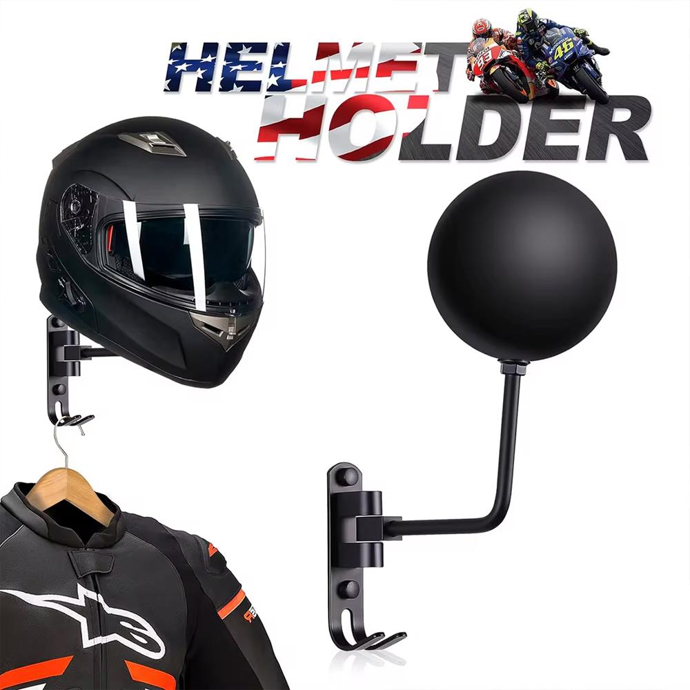 Motorradhelmhalter Wandmontage 180° Drehung Fußball Fahrradhelmständer mit 2 Haken Helm Ausstellungsaufhänger Ständer für Kappen