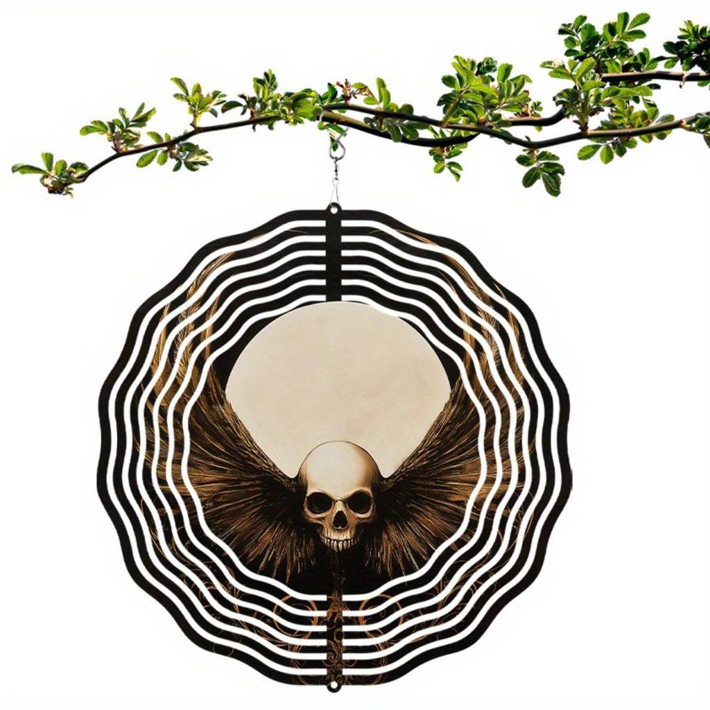 10 Inch Skull Wind Chime for Outdoor Decor Rotating Hook Hanging Patio Garden Decorations Creative Gift for Spring and Summer