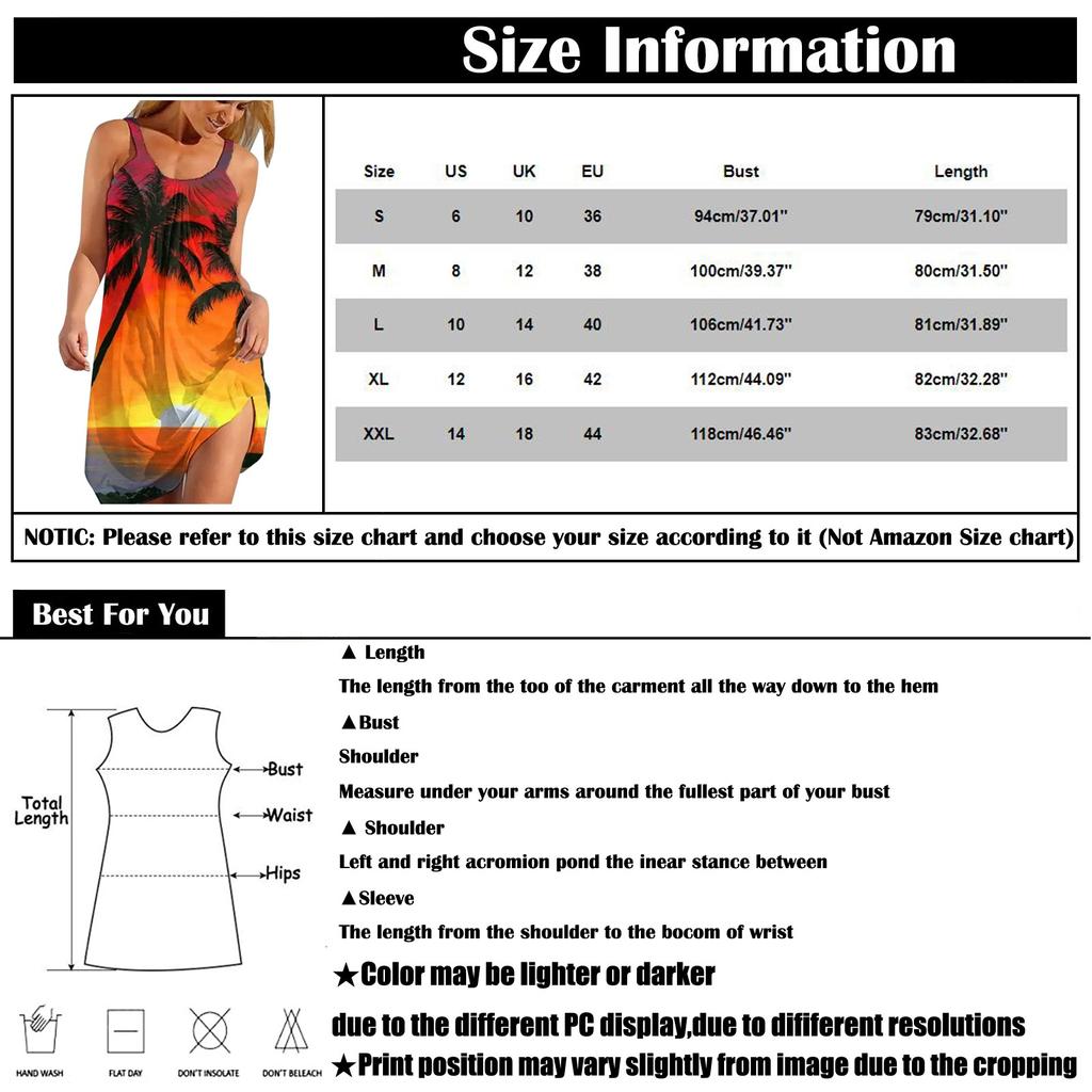 Ladies Boho Summer Dress Sexy Sleeveless  Print Hawaiian Casual Loose Comfortable  Sundress