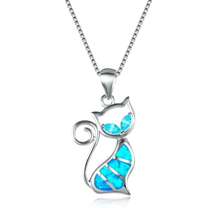 Boho Fashion Flower Pendant Necklace for Women Girl Charm Blue Imitation Opal Necklace Trendy Wedding Party Jewelry