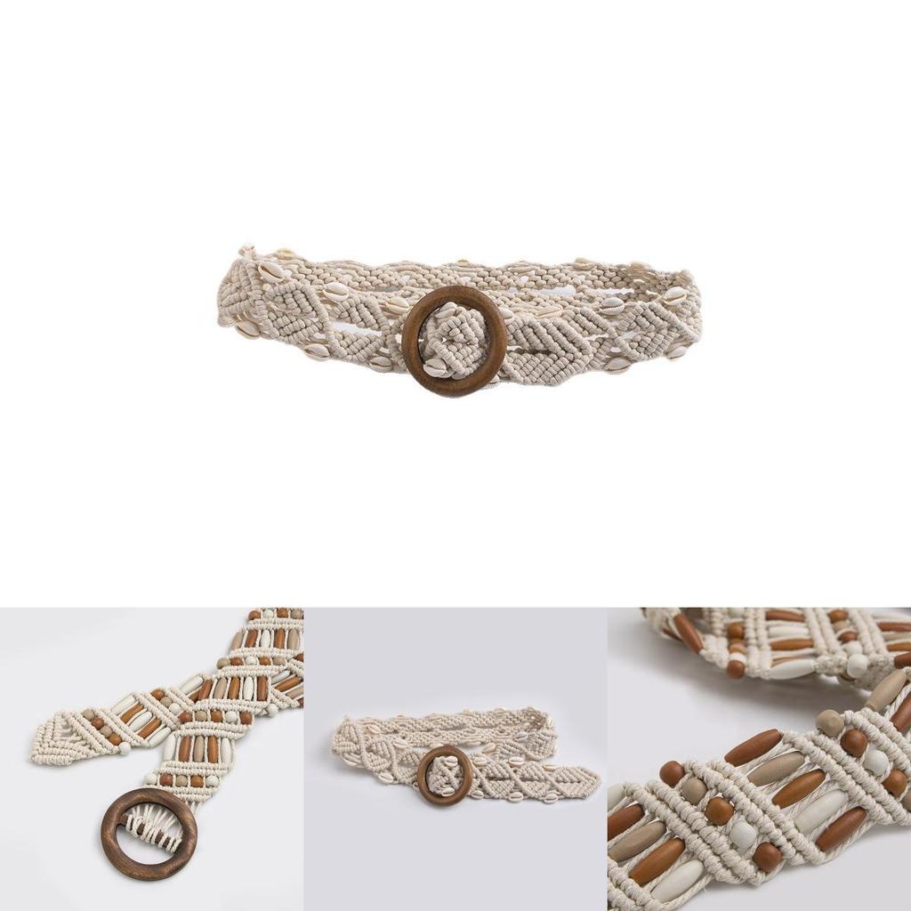 Ethnic Style Waist Belt Handmade Woven Fabric With Wooden Closure For Womens Daily Fashion