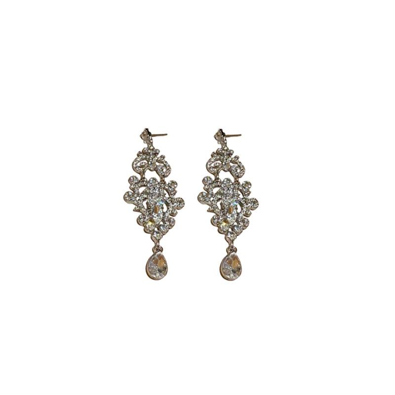 Silver Needle Diamond Drop Tassel Earrings Exaggerated Fashion New Year's Wedding Earrings Niche Light Luxury Earrings