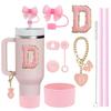 10PCS Accessories Set for Stanley Cup, 2 Straw and Brush and 1 Flower Charm Chain 3 Spill Proof Stopper Flowers Straw Cover Boot