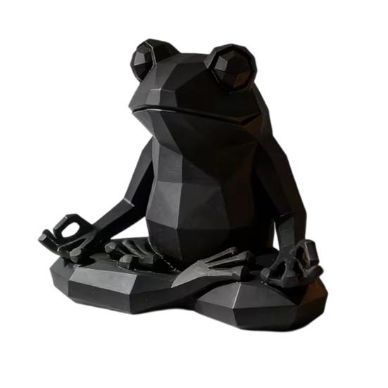 Yoga Frog Sculpture, 3D Printed Meditating Frog Figurine, Faceted Frog Sit in Meditation Statue for Desk Shelf Room Zen Decoration