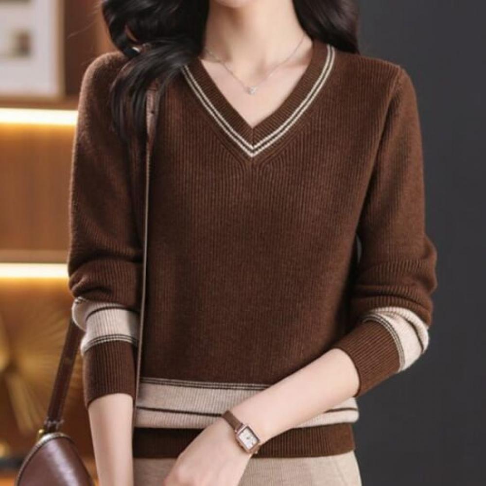NaVaVa Women S Long SleeVe V Neck Knit Top Color Block Nk3388