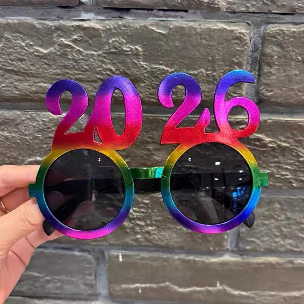 Shiny 2026 Happy New Year Glasses Cute New Year Decorative Sunglasses New Year Dress Up