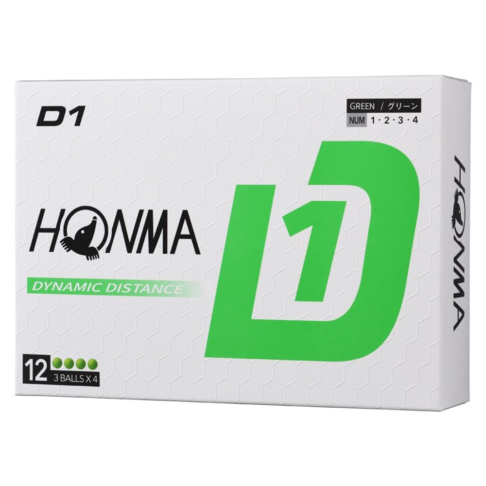 Honma Golf D1 Golf Balls, 2024 Model BT2401 Green, 3 Dozen (36 Balls), Distance, Original Wood Tee
