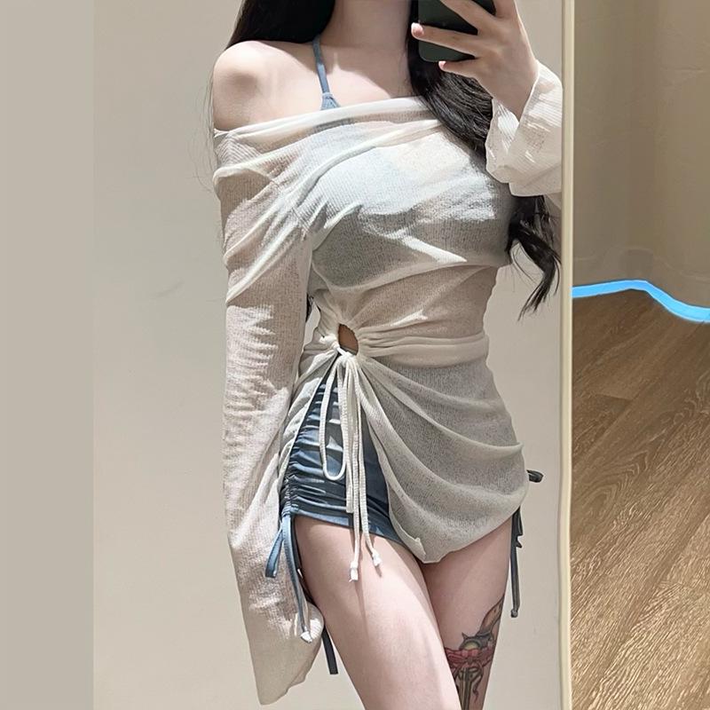 

2025 Американский синий купальник-бикини из трех частей с эффектом тай-дай и накидка S (recommended 35-43 kg)