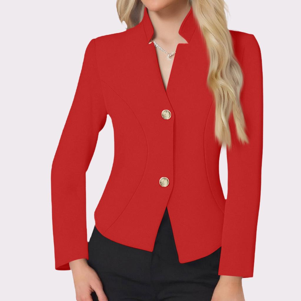 Women's Casual Color Slim Fit Two Button Collar With Missing Corners Long Sleeved Suit Jacket