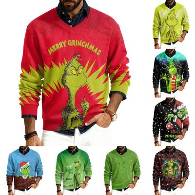 Men's V-neck Long Sleeve Ribbed Knit Pullover