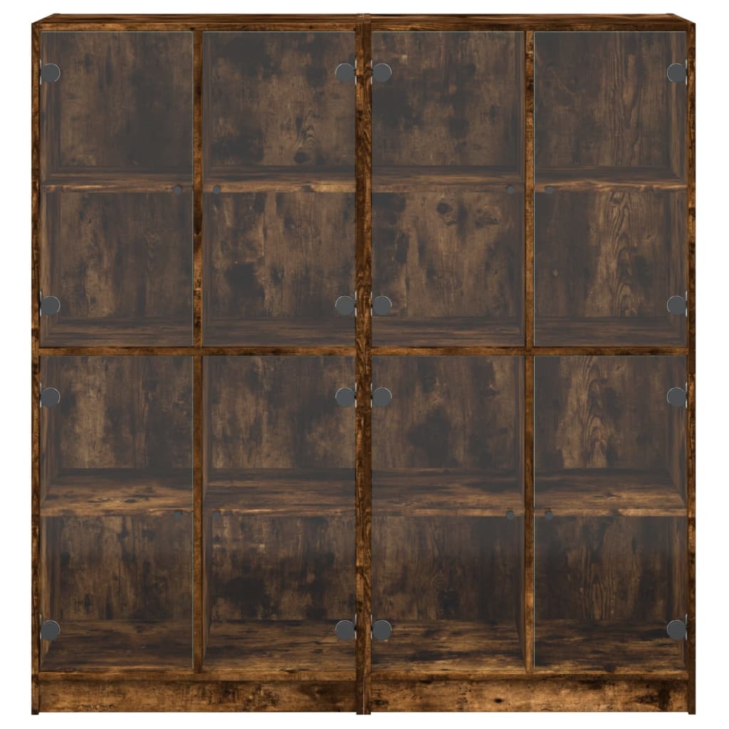 Bookshelf with Doors Smoked Oak 136 X 37 X 142 Cm Engineered Wood
