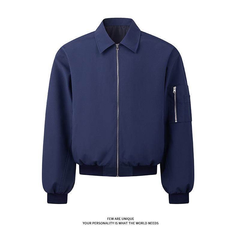 

Короткая куртка-бомбер мужская и женская весна и осень новая американская свободная верхняя одежда с лацканами повседневная спортивная универсальная куртка 3XL тёмно-синий