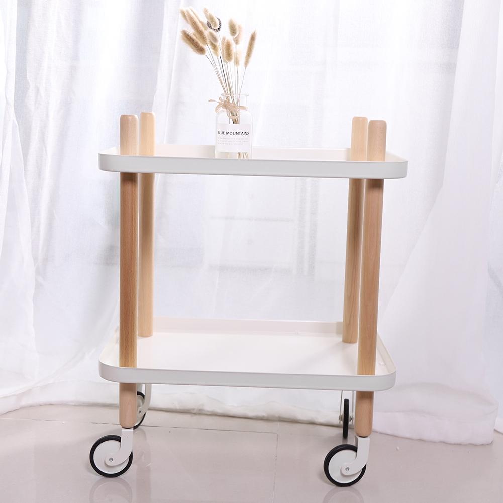 Double Layers Rolling Storage Cart Multi Use Movable Organizer Rack for Home Restaurant(White)