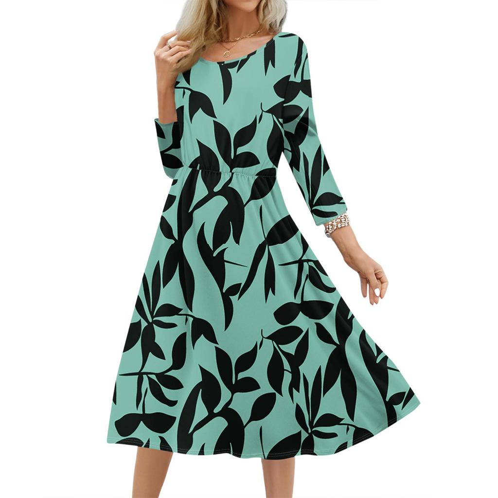 Women's Fashionable Floral And Leaf Loose Dress