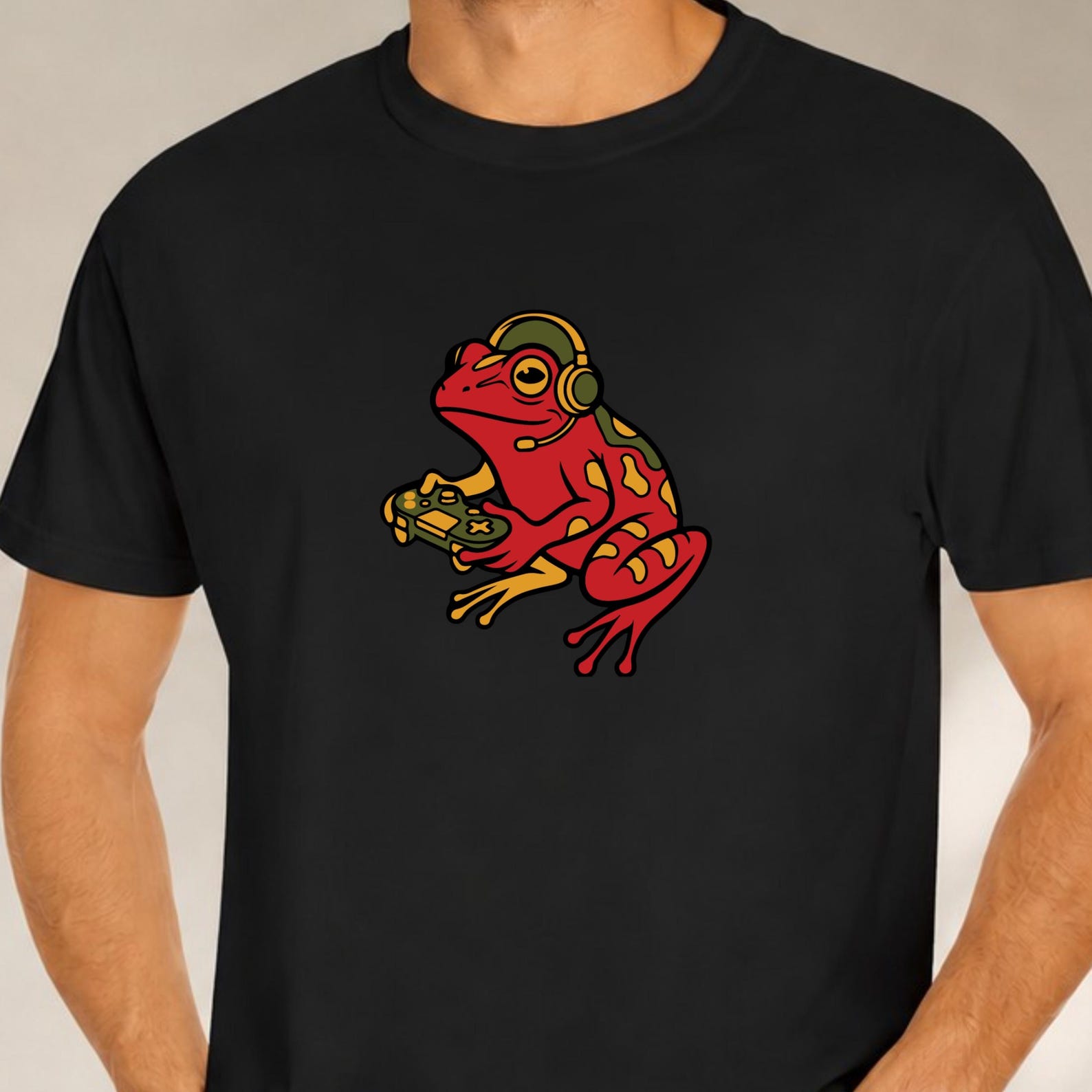 Gamer Frog Graphic Tee | Retro Headset Frog Illustration T-Shirt S