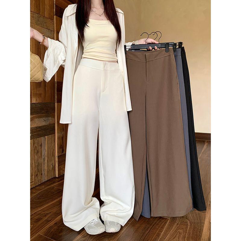 Kumikumi Pure Color High Waist Loose Casual Pants Loose Pants Women's Clothing Fall Drape All-Matching Straight Pants Mop Pants