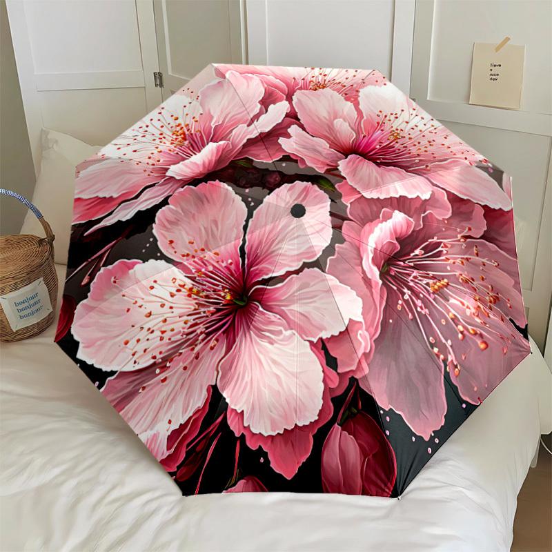 

Floral Sakura Design Automatic One-Button Umbrella - 8-Rib Durable Frame, Foldable & Portable for Men & Women, Travel Commutin (as the picture,Iron&8K)