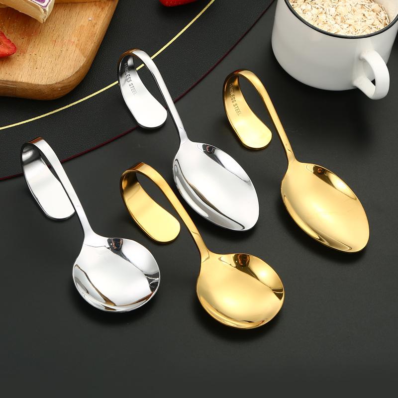 Stainless Steel Service Tableware Curved Handle Spoon Hotel Golden Independent Dining Curved Hotel Supplies Spoon
