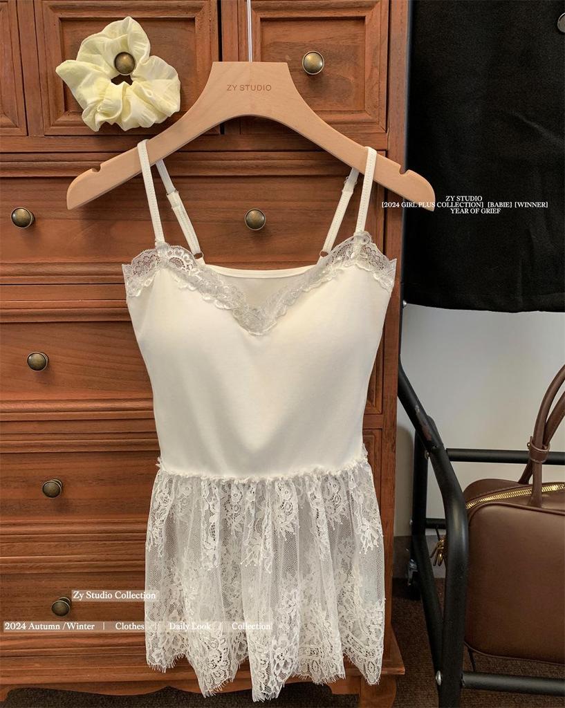 Lace Waist-Cinching Slim Fit Camisole Dress - Sleeveless, Layered, Figure-Flattering Mini