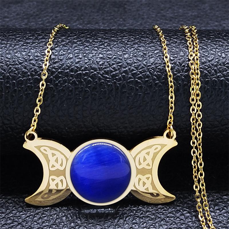 Naszyjnik z węzłem wiedźmy Wicca i księżycem dla kobiet i mężczyzn, kolor srebrny, stal nierdzewna, amulet ochronny do czarownictwa, biżuteria nudo de bruja