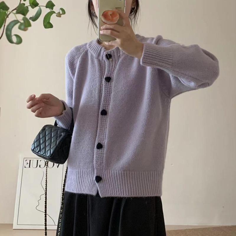 Autumn and Winter New Casual Versatile Solid Color Sweater Jacket Women's Retro Loose Lazy Wind Knitted Cardigan