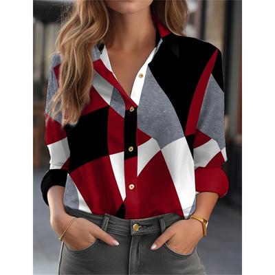 Women's  Fashion Geometric Buttons Blouse Lapel Neck Blouse Womens Long Sleeve Shirts Womens Clothing Female Clothing