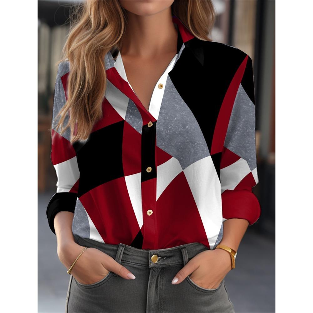 

Жіноча Модна Геометрична Кнопки Блузка Лацкани Комір Блузка Жіночі Сорочки З Довгим Рукавом Жіночий Одяг Жіночий Одяг S