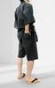 Aiai Jinbei (85% Cotton, 15% Linen) Washable Shijira Weave Top and Bottom Set (Cool, Wide Variety of Colors and Patterns) (M, Solid Black -12)