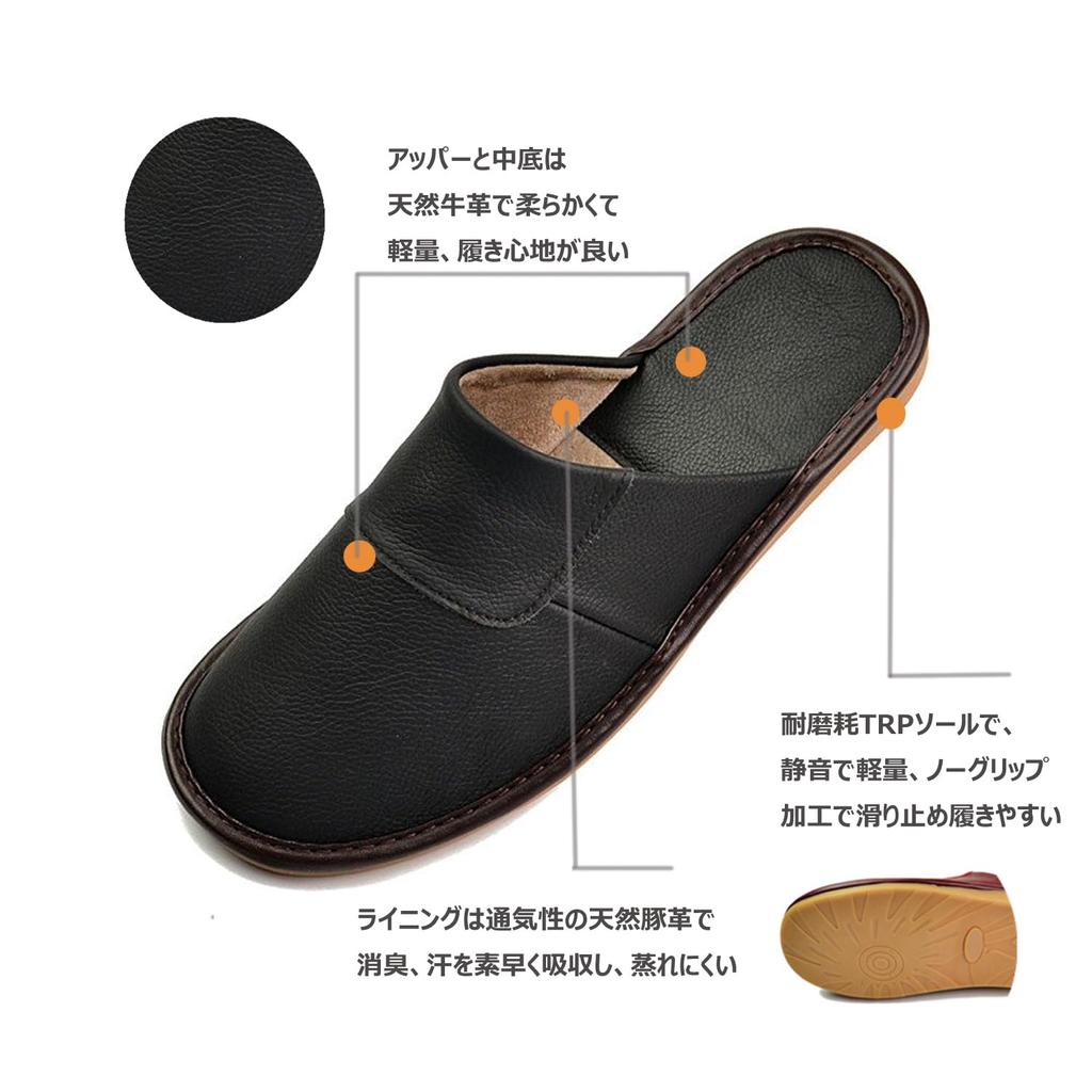 Kast Business Genuine Leather Room Plain Cowhide Stylish Gift for Men and Size 29 Slippers, Shoes, Leather, Women, Black, L, 08, Black,