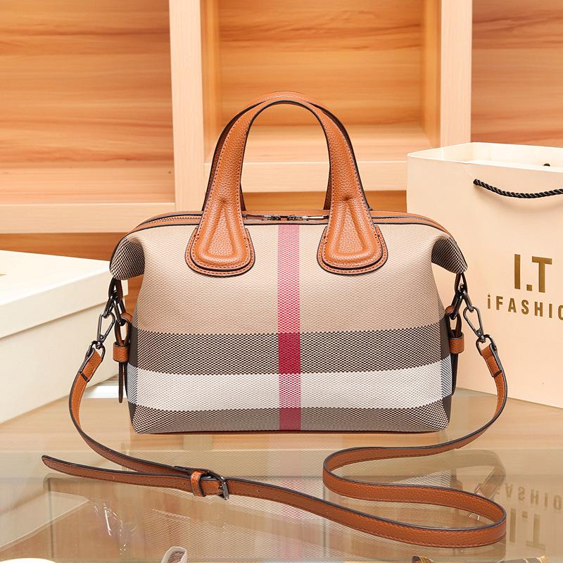 "2023 Women's Genuine Leather Plaid Shell Handbag - Versatile, Large Capacity, Shoulder & Messenger Bag"