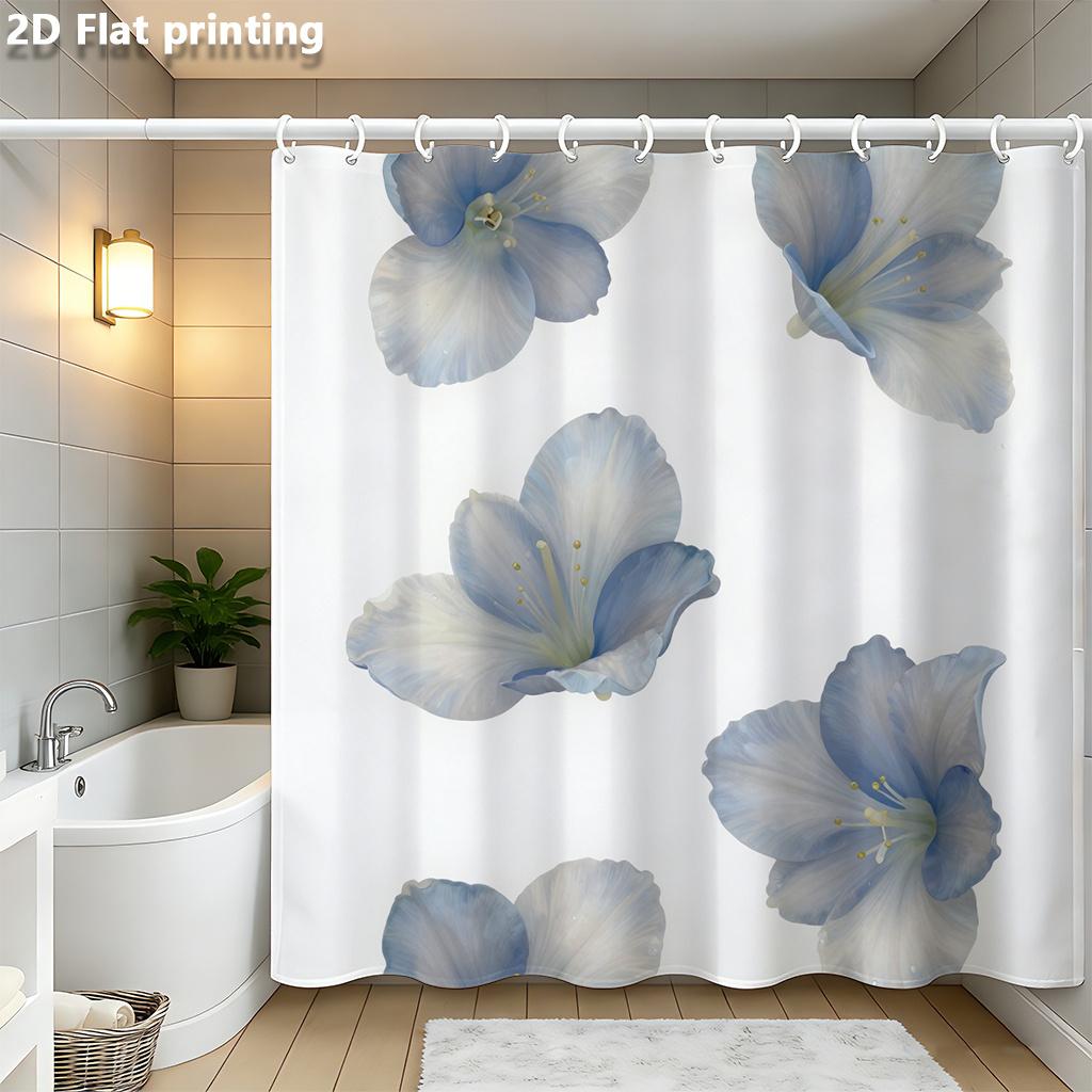 

Soft Blue Floral Shower Curtain 1Pc Polyester 2D Flat Print 70.8X70.8 Inch Watercolor Amaryllis Design Bathroom Decor W60H190(CM)-1 Pcs