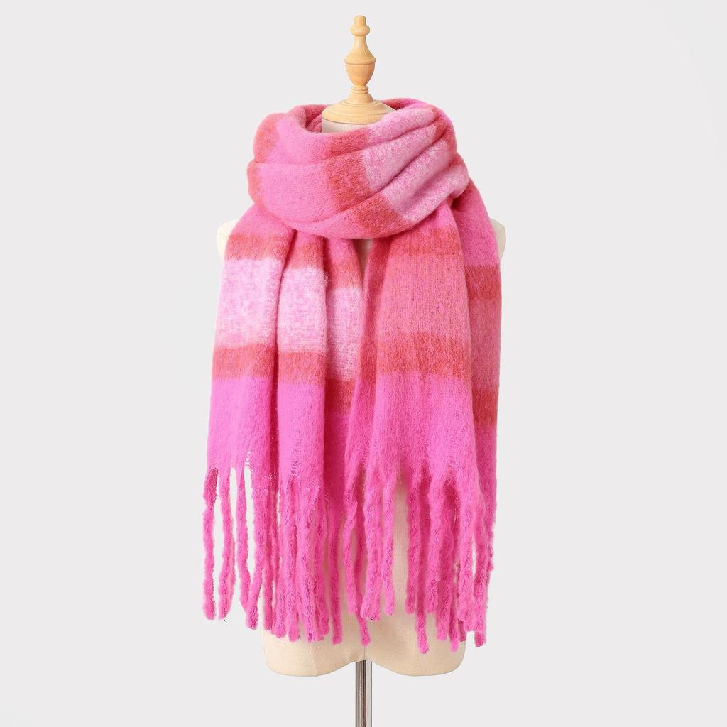 Color Matching Striped Fringed Scarf Women's Autumn and Winter High-end Mohair Color Warm Versatile Scarf Shawl