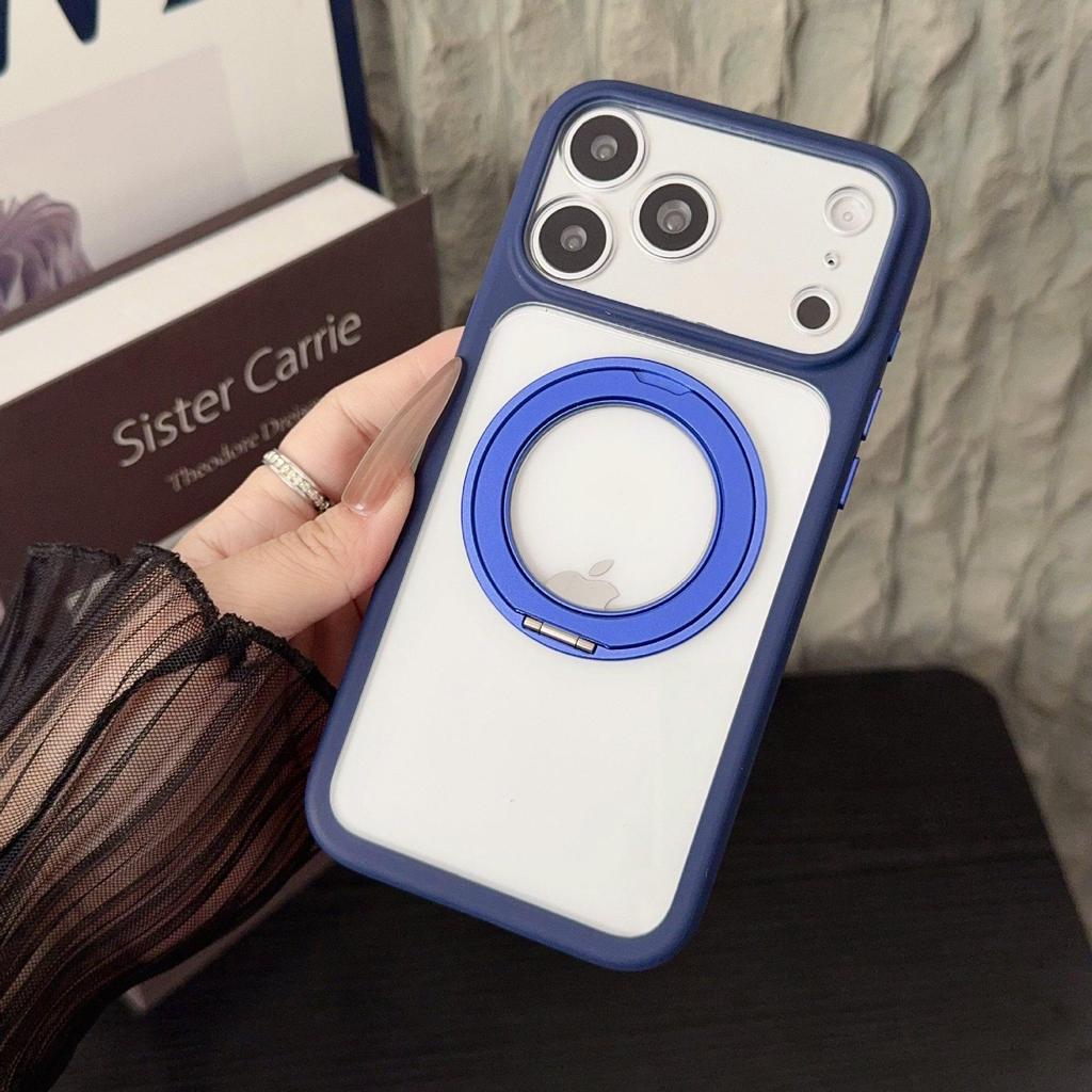 iPhone 17 Magnetic Transparent Case with Rotating Stand, 15 Colored Edges, and Drop-Proof Design for Apple 16 Pro Max.