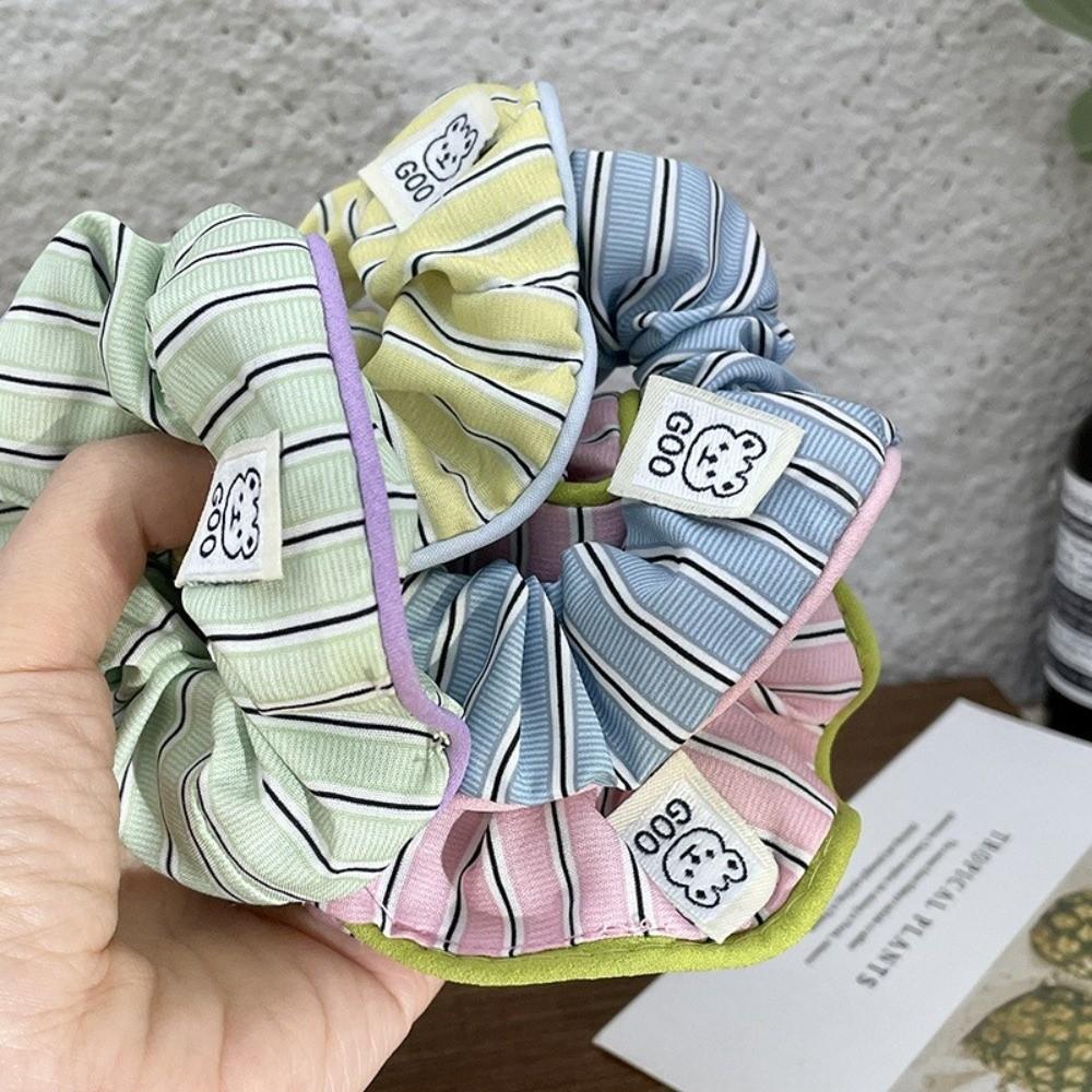 Candy Colors Stripe Hair Scrunchie Cream Striped Elastic Hair Bands  Hair Accessories