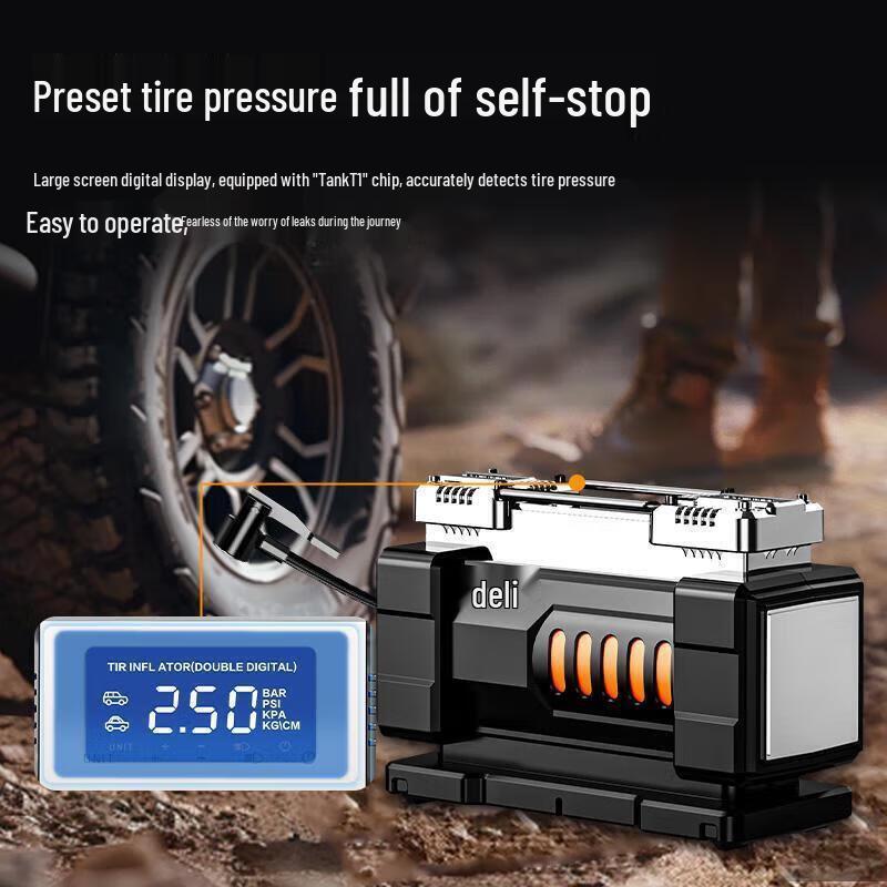 Deli 120W Portable High-Pressure Car Tire Inflator