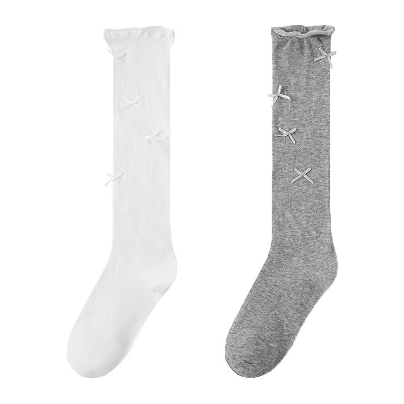 Ladies' Bow Ballet Style Pile Socks Versatile, Breathable, Comfortable, Combed Cotton Calf Socks for Spring and Summer