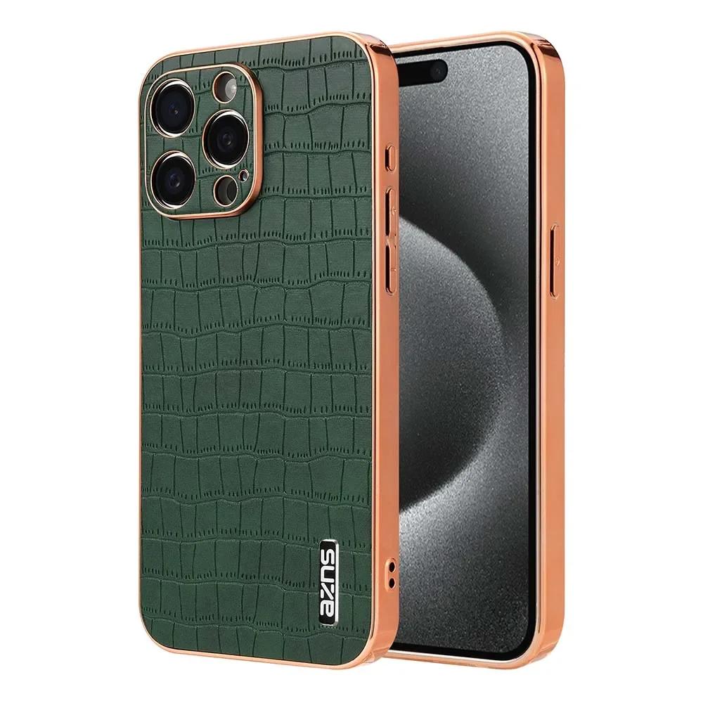 Alligator Style PU Leather Phone Case For iPhone 17 Air 15 16 14 13 12 11 Pro Max Plus Camera Protect Plating Shockproof Cover