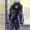 Men's Autumn and Winter Long Sleeve Hooded Zip Leather Motorcycle Jacket