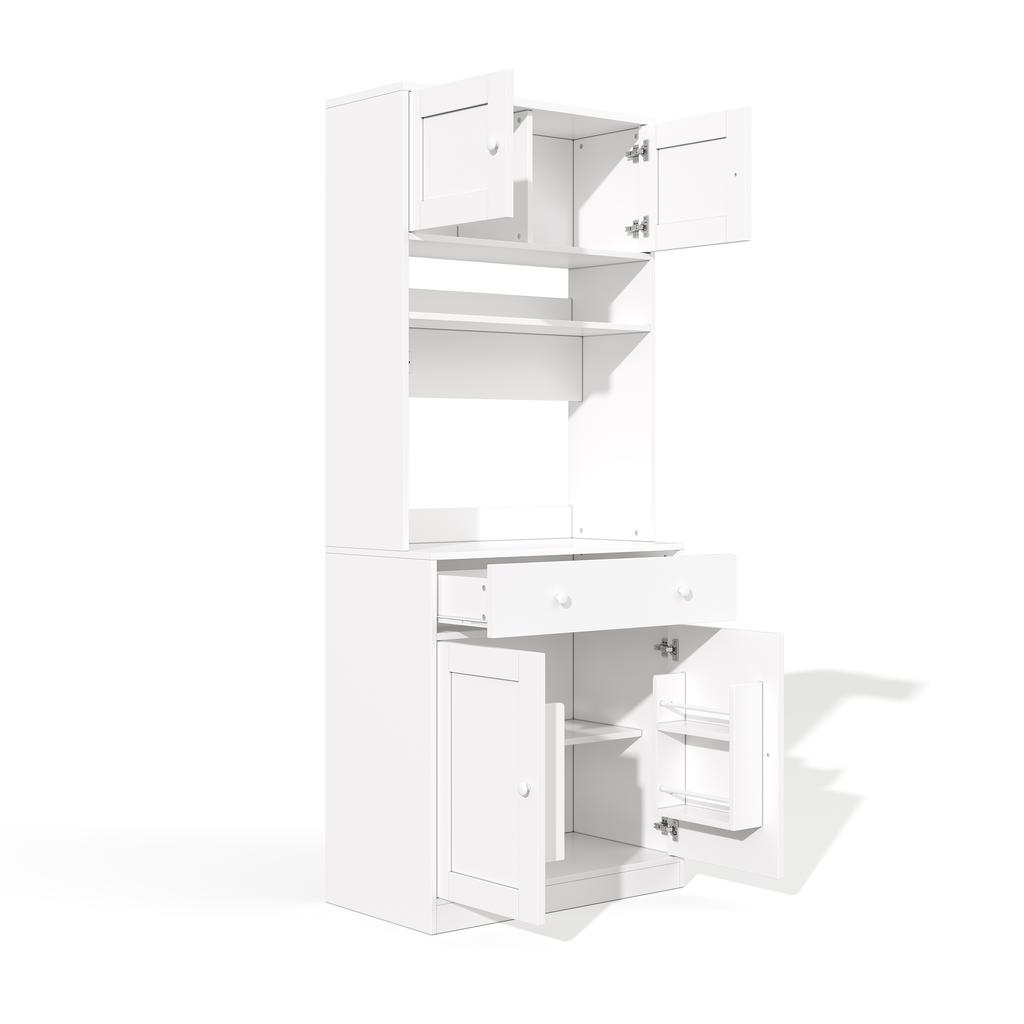180 Cm Kitchen Cabinet, Tall Cabinet with LED, Kitchen Shelf with Socket, Spice Rack and Large Drawer for Kitchen, Dining Room & Living Room