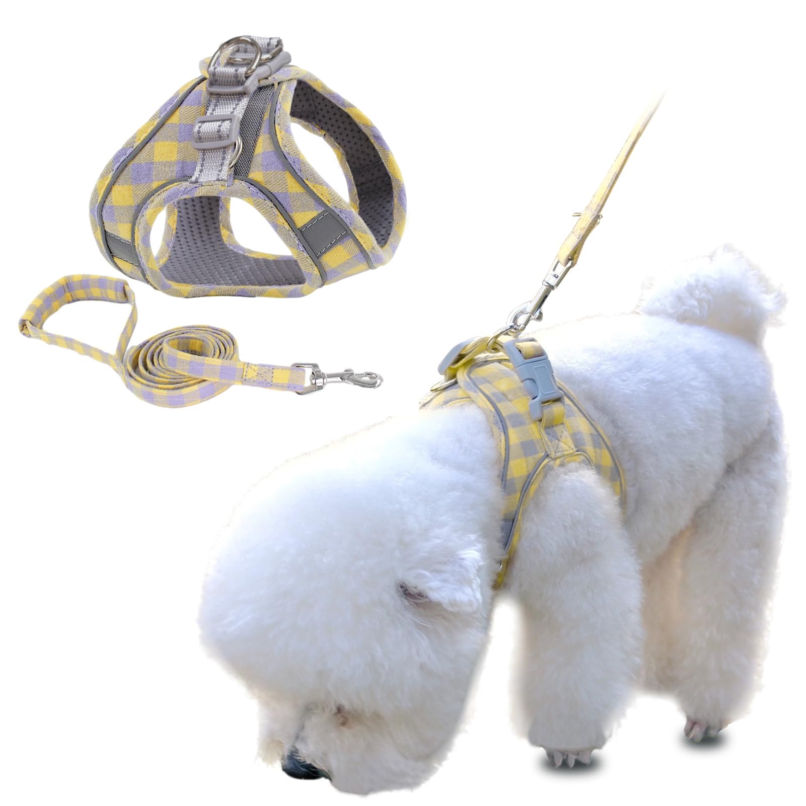 

KUVEELA PET Pet Harness and Leash Set for Dogs and Adjustable with Reflective Easy to Put on and Take Off for Walks and for and Large Dogs Yellow and