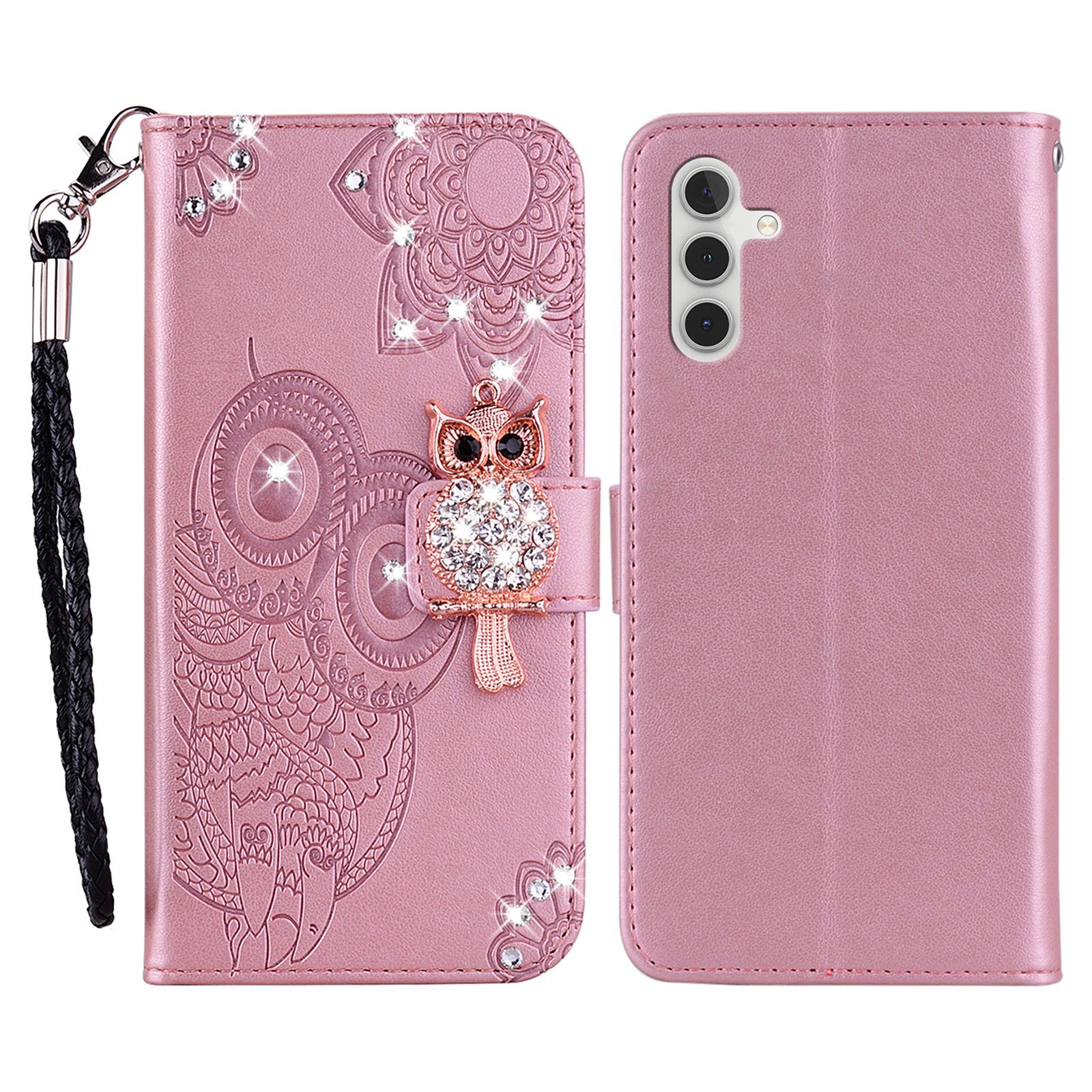 For Samsung Galaxy A36 5G Wallet Case Owl Flower Imprinted Rhinestone Leather Cover A