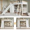 Loft Bed, With Children's Slide, Wardrobe and Storage Cabinet Under the Bed, Four-Sided Fence Pine + MDF + Plywood, White+Natural, 90x200cm
